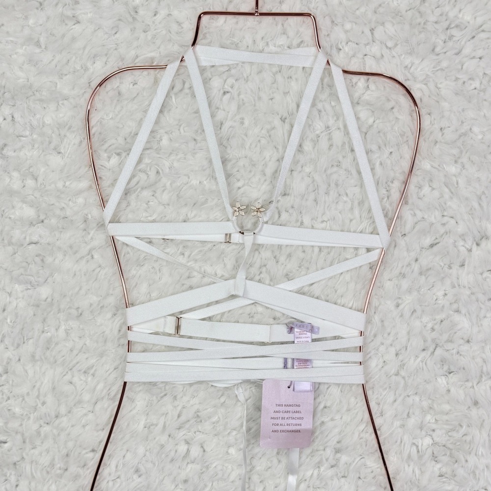 Savage X Fenty White Floral Cupless Bra Body‎ Harness Strap OS Adjustable NWD